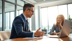 신용카드 현금화를 위한 상담 장면, 금융 어드바이저와 고객이 대화하는 모습