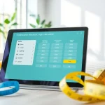 Calculate your metabolic age calculator using this user-friendly digital interface surrounded by healthy lifestyle props.