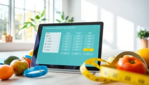 Calculate your metabolic age calculator using this user-friendly digital interface surrounded by healthy lifestyle props.