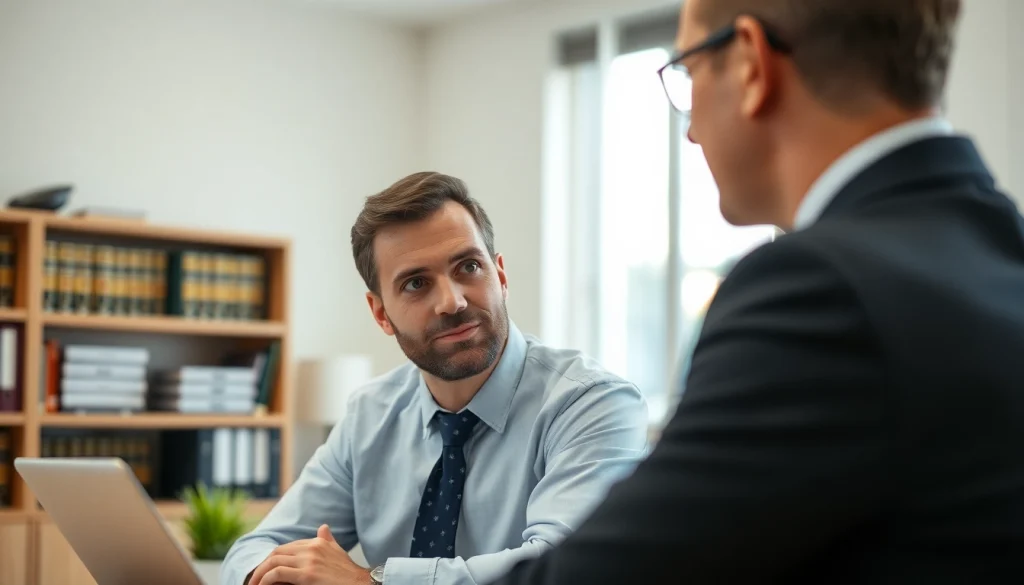Consultation with a personal injury lawyer at https://www.pwdlawfirm.com, showcasing a trusted advisor's attentive demeanor.