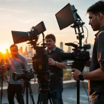 Engaged professionals collaborating during a video shoot by a Video Production Company Phoenix.
