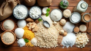 Adoçante a granel em exposição com diversas texturas e cores em um ambiente acolhedor.