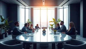 Engaged individuals in a business meeting highlighting collaboration in a modern setting.