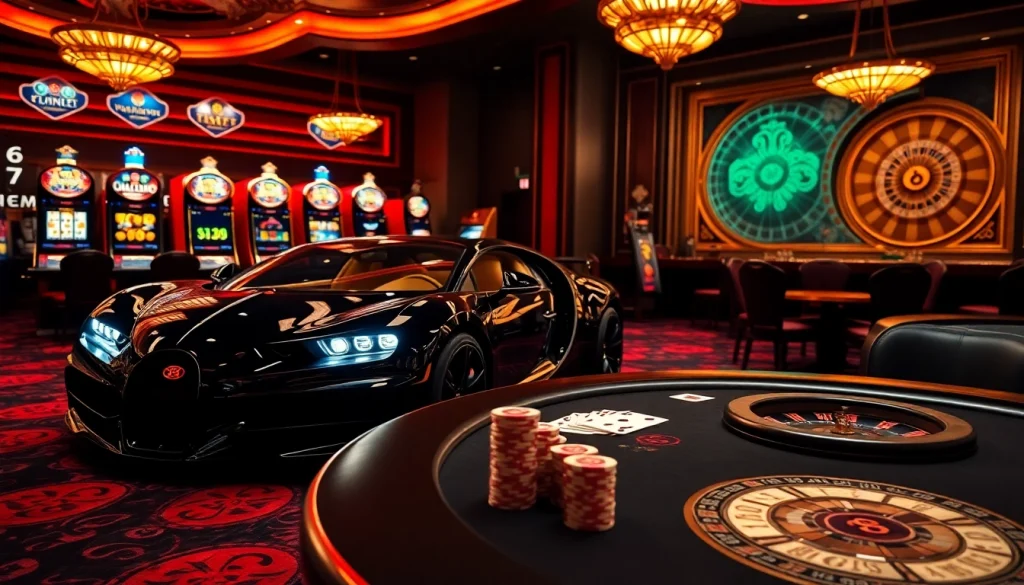 Experience high-stakes gambling at Bugatti8 with an elegant casino atmosphere and luxury vehicles.