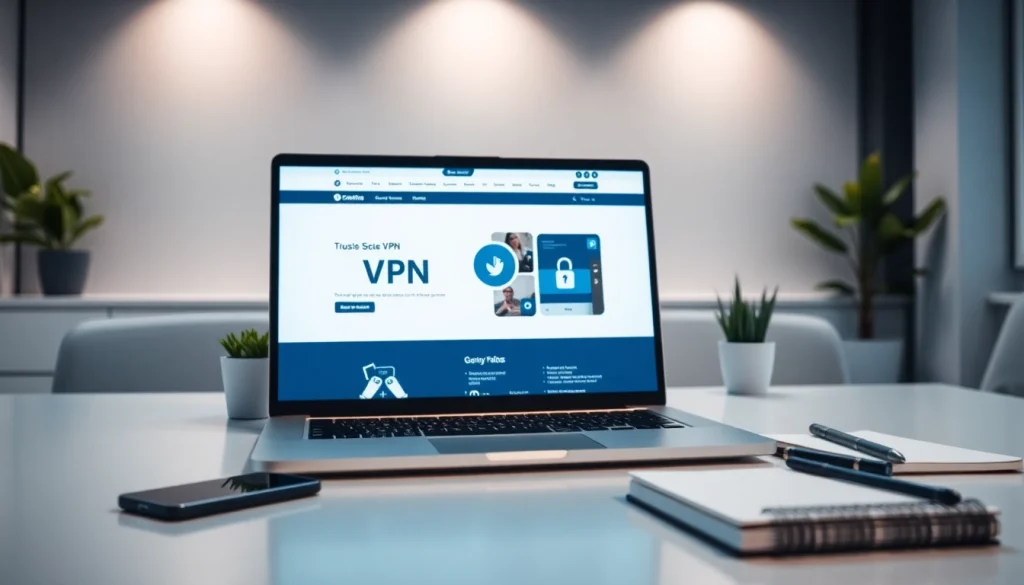 快连vpn下载 interface on a modern laptop in a professional workspace.