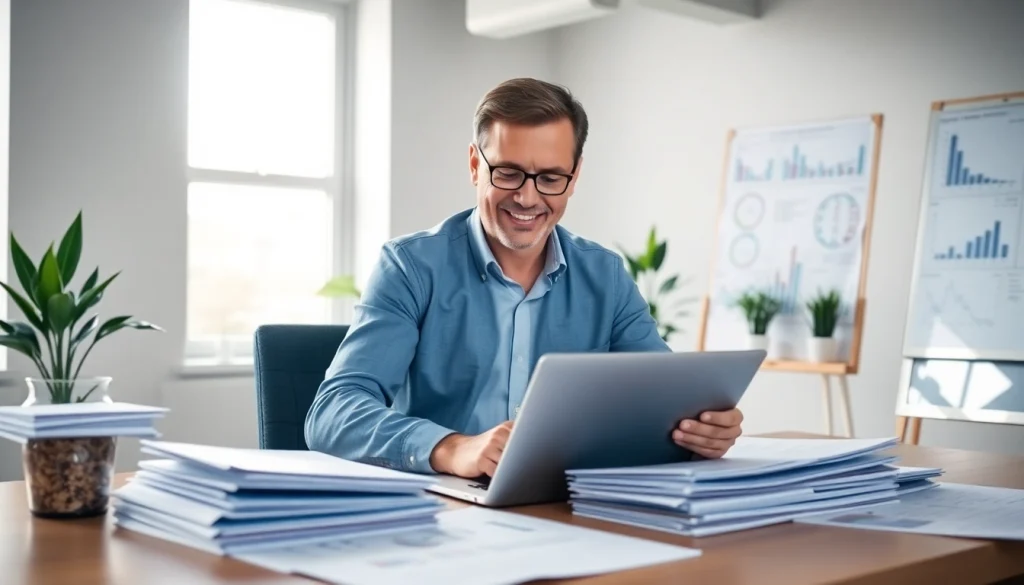 SMSF accountant analyzing financial strategies in a modern office.