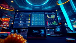Experience the excitement of F8BET with a futuristic gaming interface and vibrant betting atmosphere.