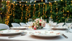 Showcasing eco-friendly wedding plates in an elegant outdoor wedding setting.