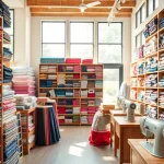 Ontdek de kleurrijke stoffen in een stoffenwinkel met diverse texturen en patronen.
