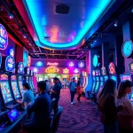 Menampilkan pemain yang menikmati permainan slot di petanitoto dengan lingkungan yang penuh warna.