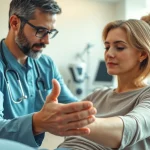 Showcasing north side edmonton physiotherapy with a therapist assisting a patient in a modern clinic.