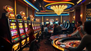Players engaging with exciting toto slot machines in a vibrant casino atmosphere.