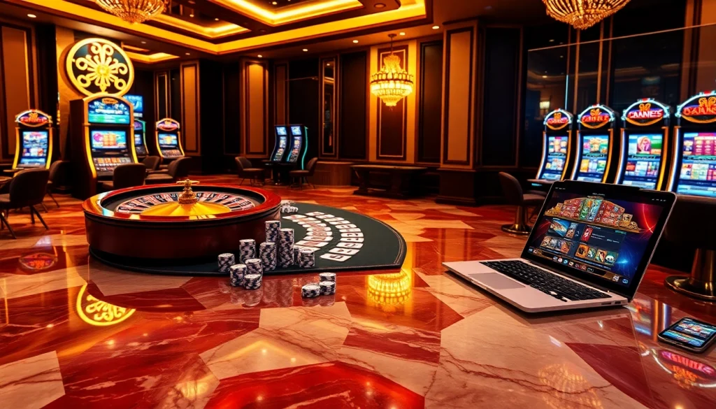 Experience the excitement of online gaming at https://mmoo.ad/ with vivid casino visuals featuring poker chips and a roulette wheel.