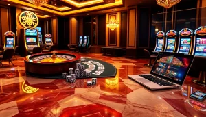 Experience the excitement of online gaming at https://mmoo.ad/ with vivid casino visuals featuring poker chips and a roulette wheel.