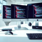 Streamlined digital workspace featuring cirt-related coding on the computer.