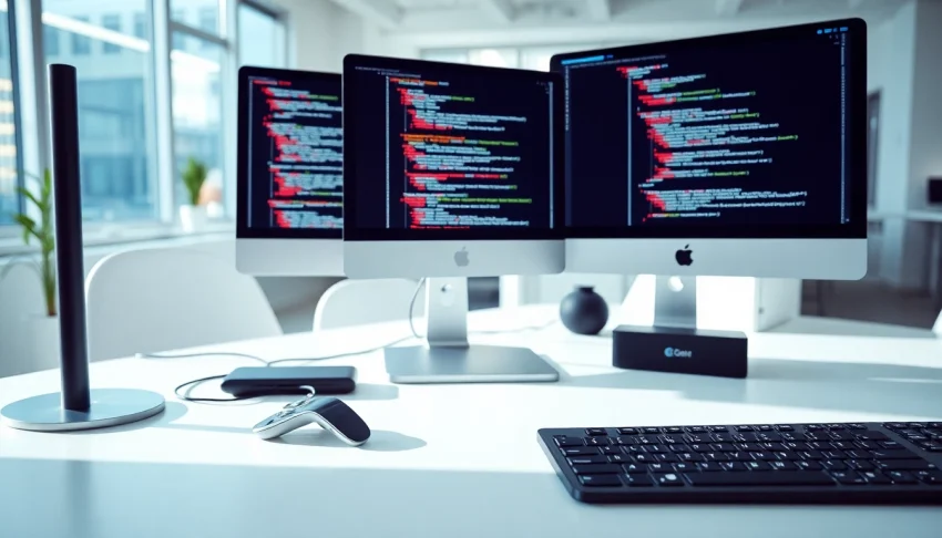 Streamlined digital workspace featuring cirt-related coding on the computer.