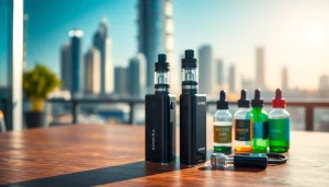 Showcase of vape starter kits Dubai featuring premium devices in an urban setting.