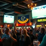 Fans engaging in sports betting in South Carolina at a vibrant sports bar.