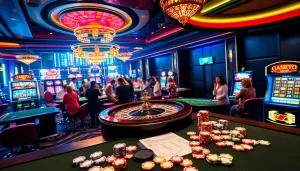 Experience the excitement of obral toto with vibrant casino games and players at the tables.