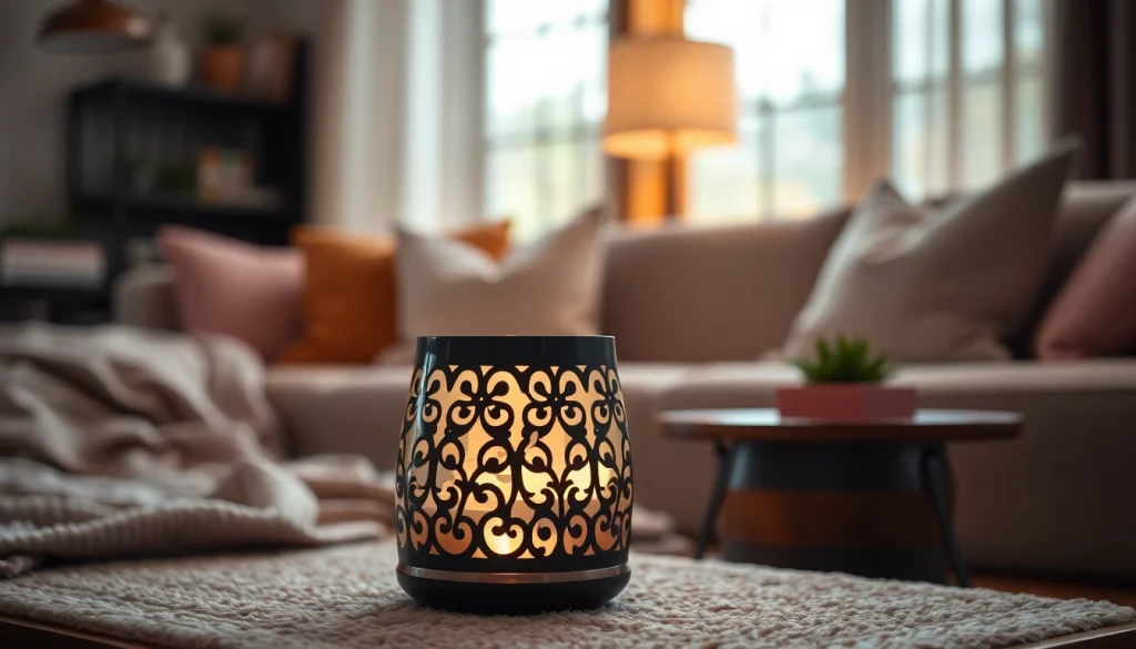 Elevate ambiance with a chic wax warmer from https://www.scentswarmers.com in a cozy living room.