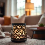 Elevate ambiance with a chic wax warmer from https://www.scentswarmers.com in a cozy living room.