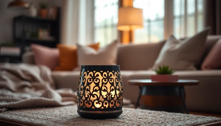 Elevate ambiance with a chic wax warmer from https://www.scentswarmers.com in a cozy living room.