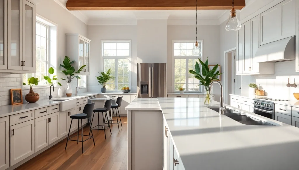 Showcasing a modern kitchen during a home renovation with bright lighting and inviting atmosphere.
