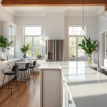 Showcasing a modern kitchen during a home renovation with bright lighting and inviting atmosphere.