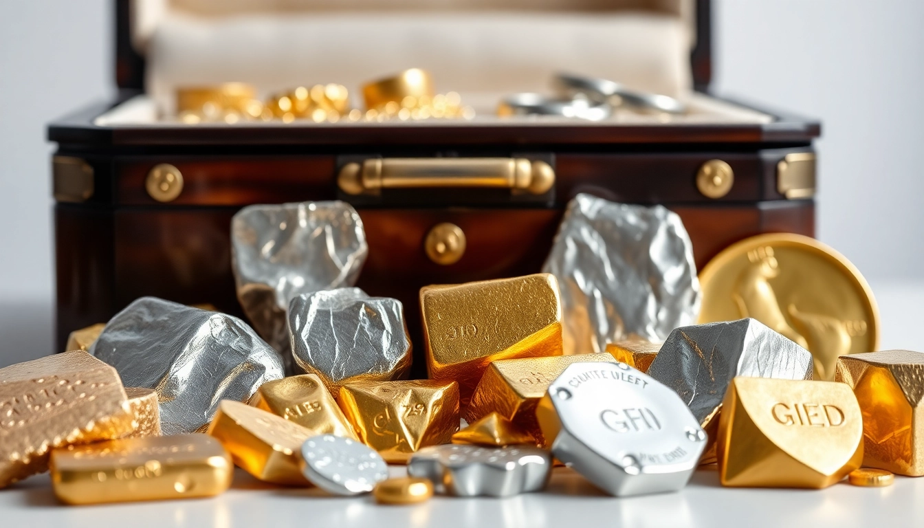 Showcasing precious metals including gold, silver, platinum, and palladium with elegant details.
