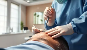 Witnessing a hair transplant uk procedure showcasing professional care and expertise in a modern clinic.