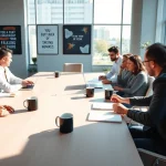 Engaging business meeting showcasing teamwork and collaboration in a professional setting.