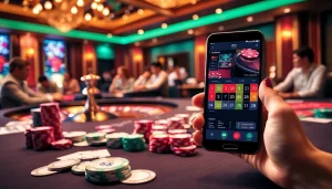 Players enjoying a thrilling game at 188bet's casino with chips and cards on the table.