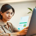 Engaged user completing the esta application on a laptop in a modern workspace.