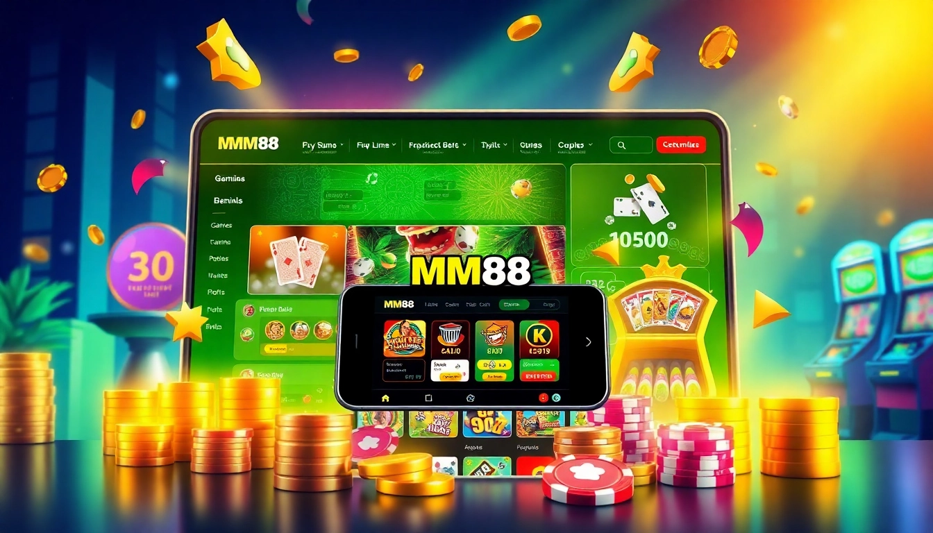 Experience the thrilling interface of MM88 online gambling platform featuring diverse games and mobile compatibility.