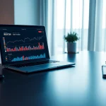Professional finance workspace showing BOX138 financial graphs on a laptop.