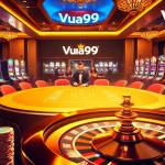 Experience the thrill of Vua99 casino with players at a poker table in a luxurious setting.