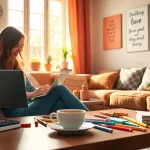 Inspiring scene of a blogger working on her UK Lifestyle Blog in a cozy setting.