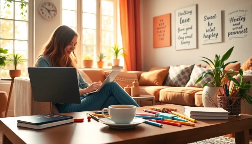 Inspiring scene of a blogger working on her UK Lifestyle Blog in a cozy setting.