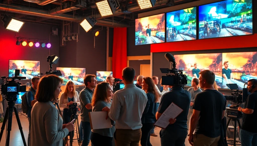 Team collaborating at a Video Production Company Phoenix studio, showcasing innovative filmmaking.