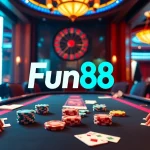 Experience the excitement of Fun88 with high-stakes poker, vibrant casino ambiance, and spinning roulette.