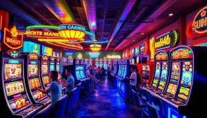 Kode4d exciting online gaming scene with slot machines and vibrant atmosphere