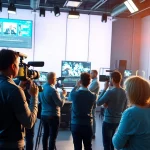 Showcase a video production company Phoenix team actively filming in a modern studio.