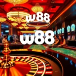 Experience the excitement of gambling at w88's luxurious casino, featuring roulette and poker tables.
