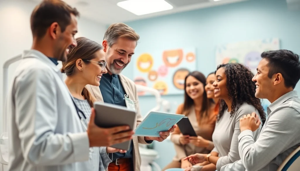 Edmonton orthodontist consulting with a family in a modern clinic, showcasing advanced dental treatments.