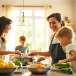 Mom cooking in a bright kitchen, representing family time on https://giveaways4mom.com.