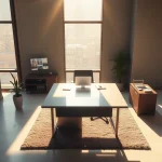 Showcase a professional real estate office with polished design, highlighting modern elements.