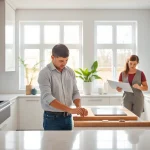 Home renovation project showcasing a modern kitchen transformation with expert craftsmen at work.