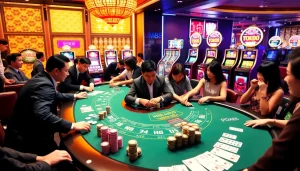 Players enjoying high-stakes Baccarat at MM88 Tokyo's luxurious online casino environment