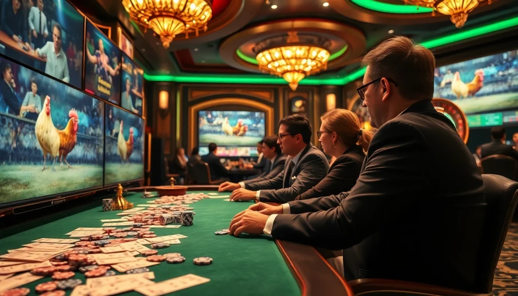 Experience the excitement of đá gà trực tiếp thomo with professional gamblers engaged in a live match.