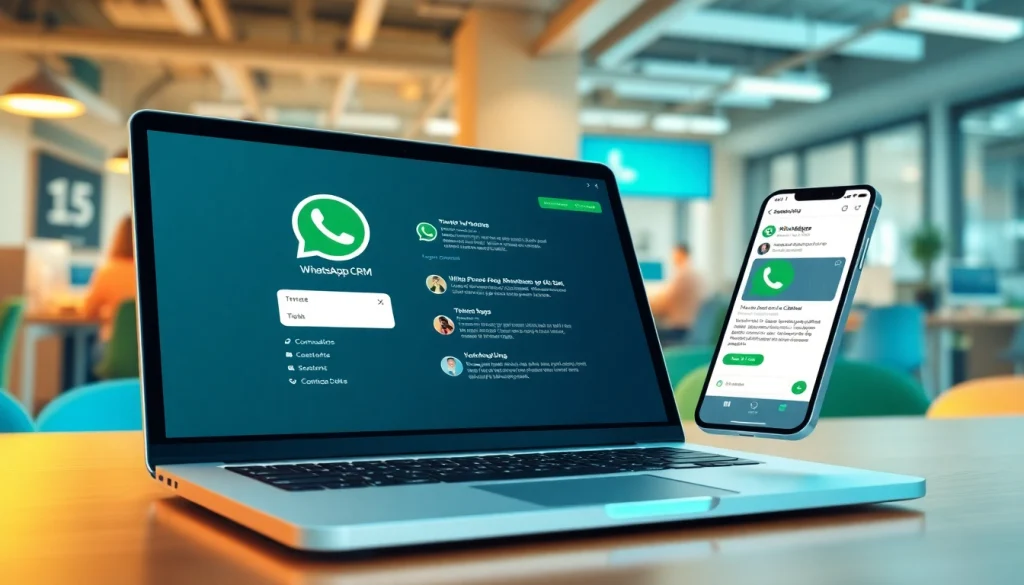 What is a CRM for WhatsApp showcased on devices illustrating seamless customer communication.